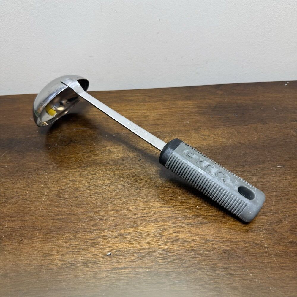 EKCO Stainless Steel w/ Gray Black Rubber Grip Serving Ladle 11" Utensil - Picture 3 of 5